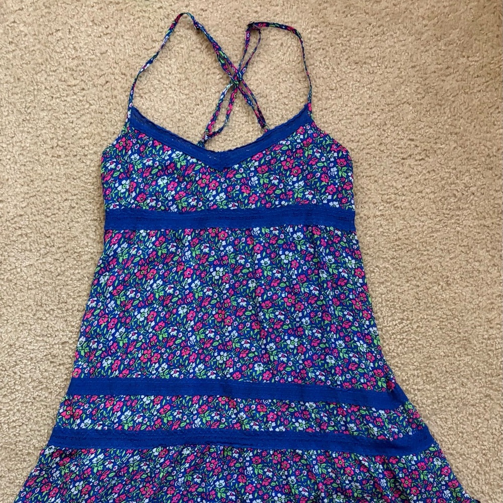 Abercrombie & Fitch Blue Floral Halter Dress with Pink & Green Print